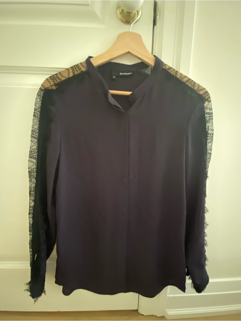 The Kooples Navy Shirt with Lace-Trim Shoulders